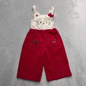 Hello Kitty Jumpsuit Girls 5T Red Cream Corduroy Sanrio Embroidered Overalls